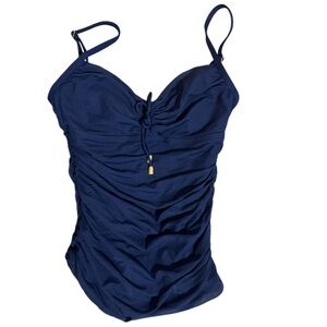 Ralph Lauren LAUREN Navy Swimsuit Ruched Tie Front Design Top - Size 8